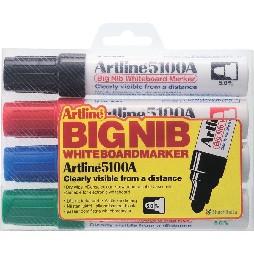 Table de scris cu creta, Marker pentru tabla de scris ARTLINE 5100A, corp metalic, varf rotund 5.0mm, 4 culori/set - vectordirect.ro