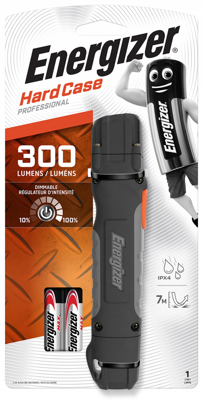 Cuiere, Lanterna LED Hard Case Profesionala, 300 lumeni + 2 baterii AA, Energizer - vectordirect.ro