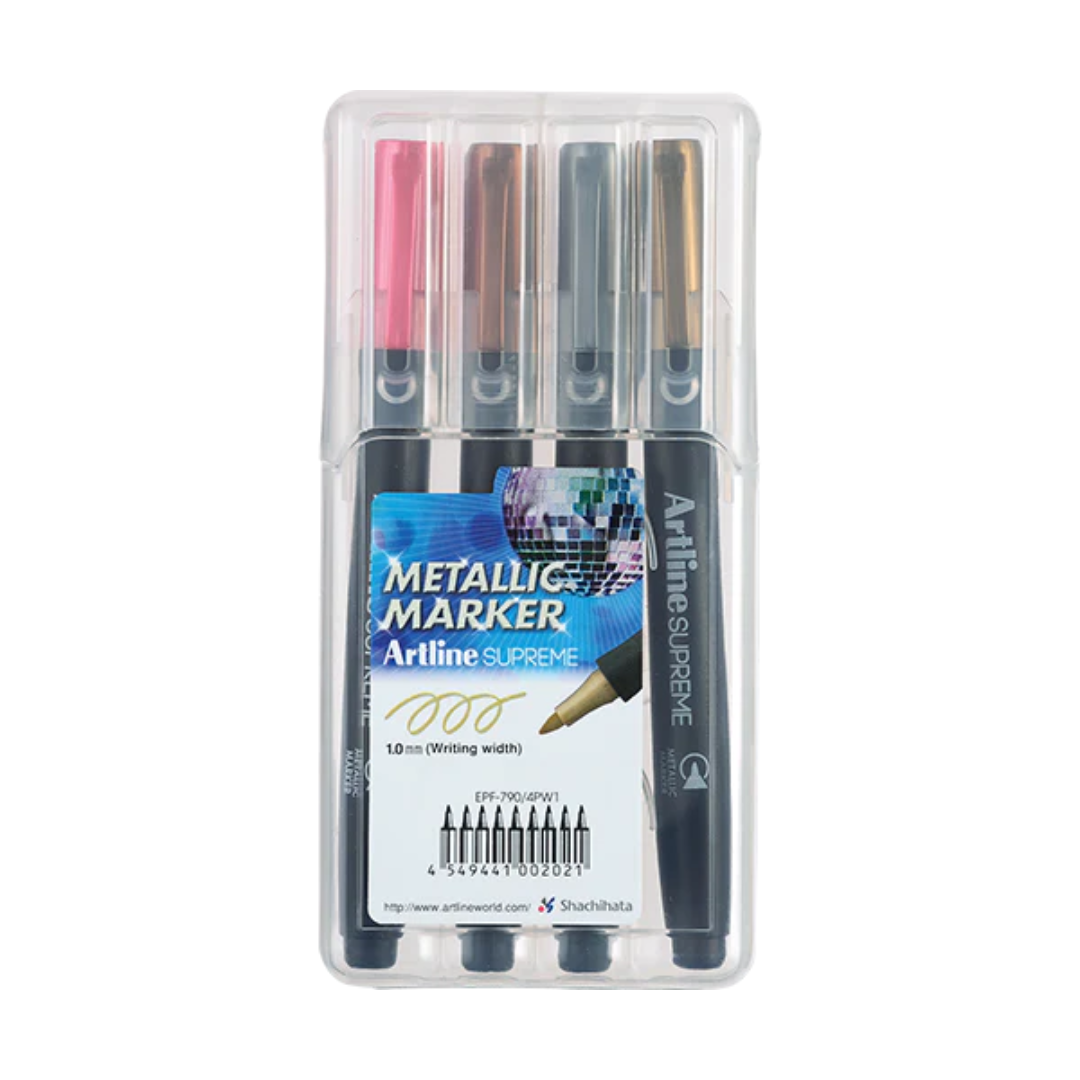 Set marker permanent ARTLINE Supreme Metallic, corp plastic, varf rotund 1.0mm - 4culori/set