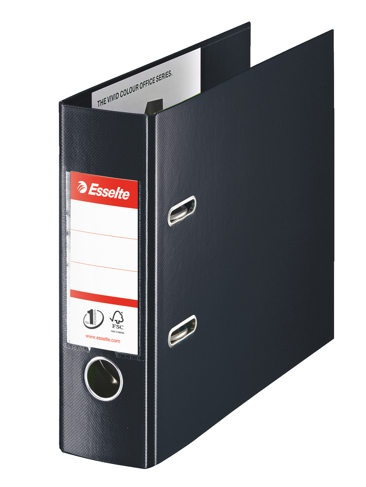 Biblioraft Esselte No.1 Power VIVIDA, pentru banci, PP/PP, partial reciclat, FSC, 75 mm, negru