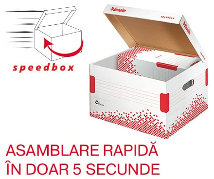Container arhivare cu capac Esselte Speedbox M, carton 100% reciclat - alb