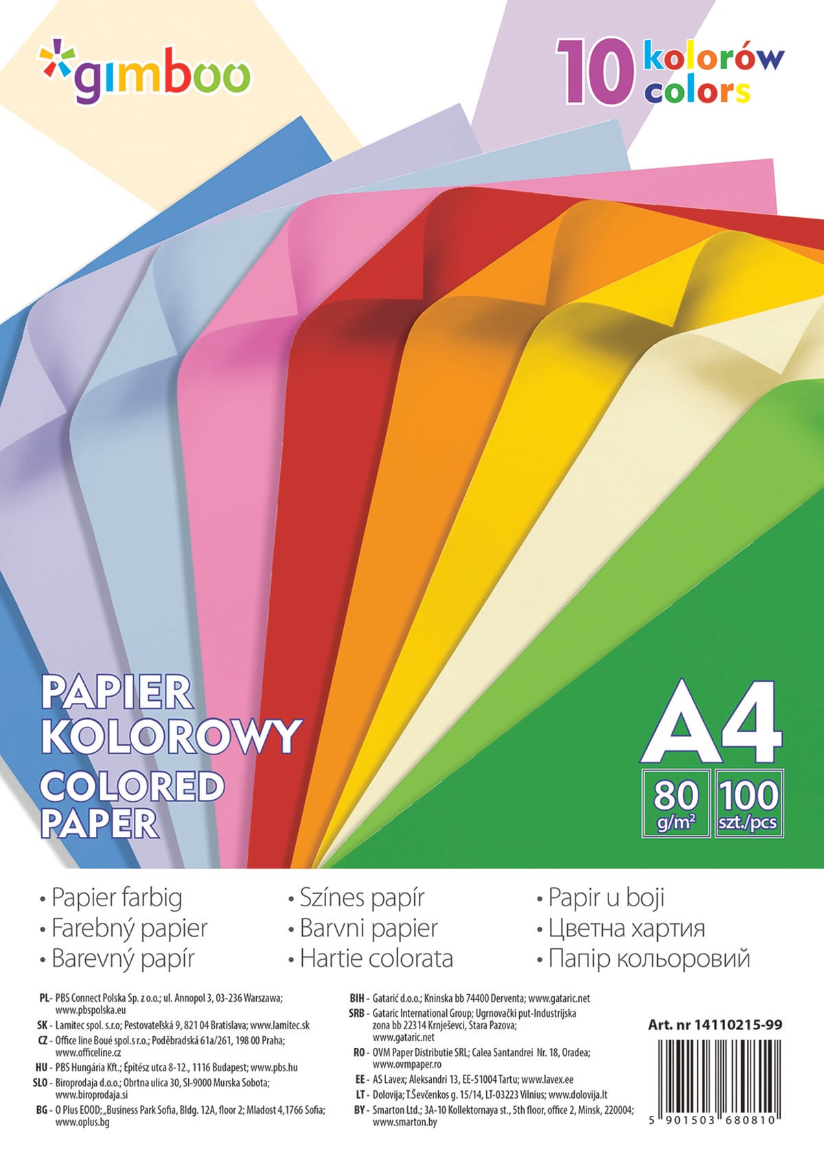 Toate produsele, Hartie color, 80g/mp, 100 (10 x 10) coli/top, GIMBOO - culori neon asortate - vectordirect.ro