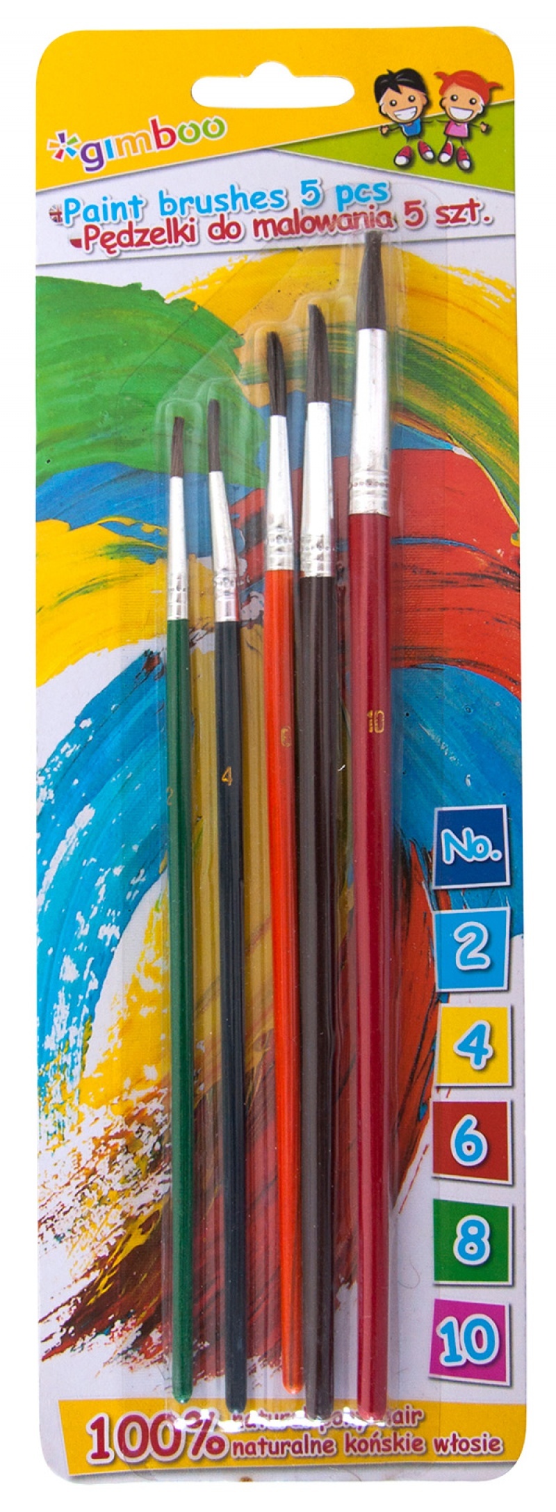 Clasa a II-a, Set 5 pensule/blister (nr.2-4-6-8-10), GIMBOO - culori asortate - vectordirect.ro