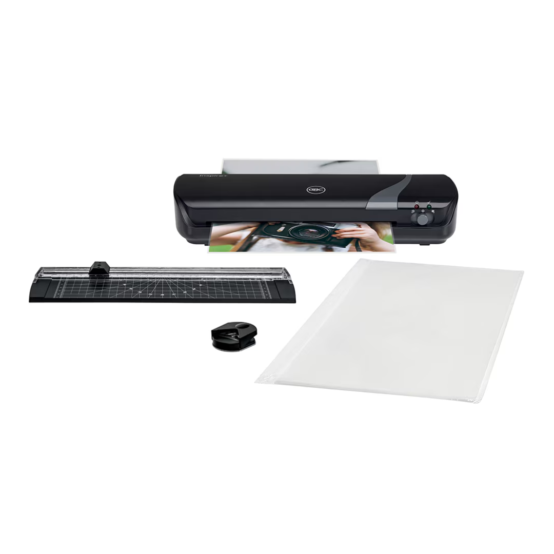 Toate produsele, Set crafting GBC, 4 in 1, include laminator Insipre+ A4, trimmer, rotunjitor, 5 folii laminare A4, negru - vectordirect.ro