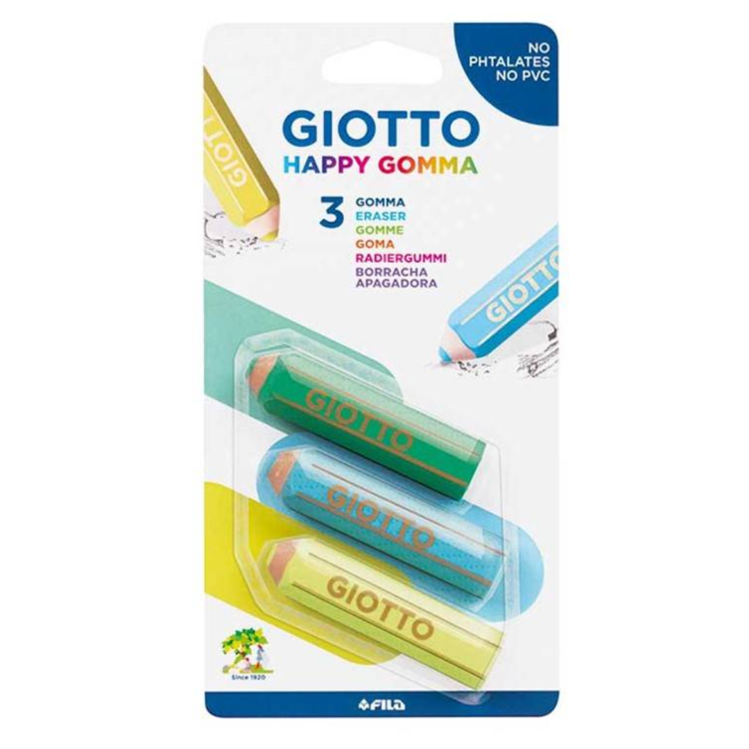 Toate produsele, Radiera in forma de creion colorat, 65mm x D15mm, 3buc/blister GIOTTO Happy Gomma - vectordirect.ro