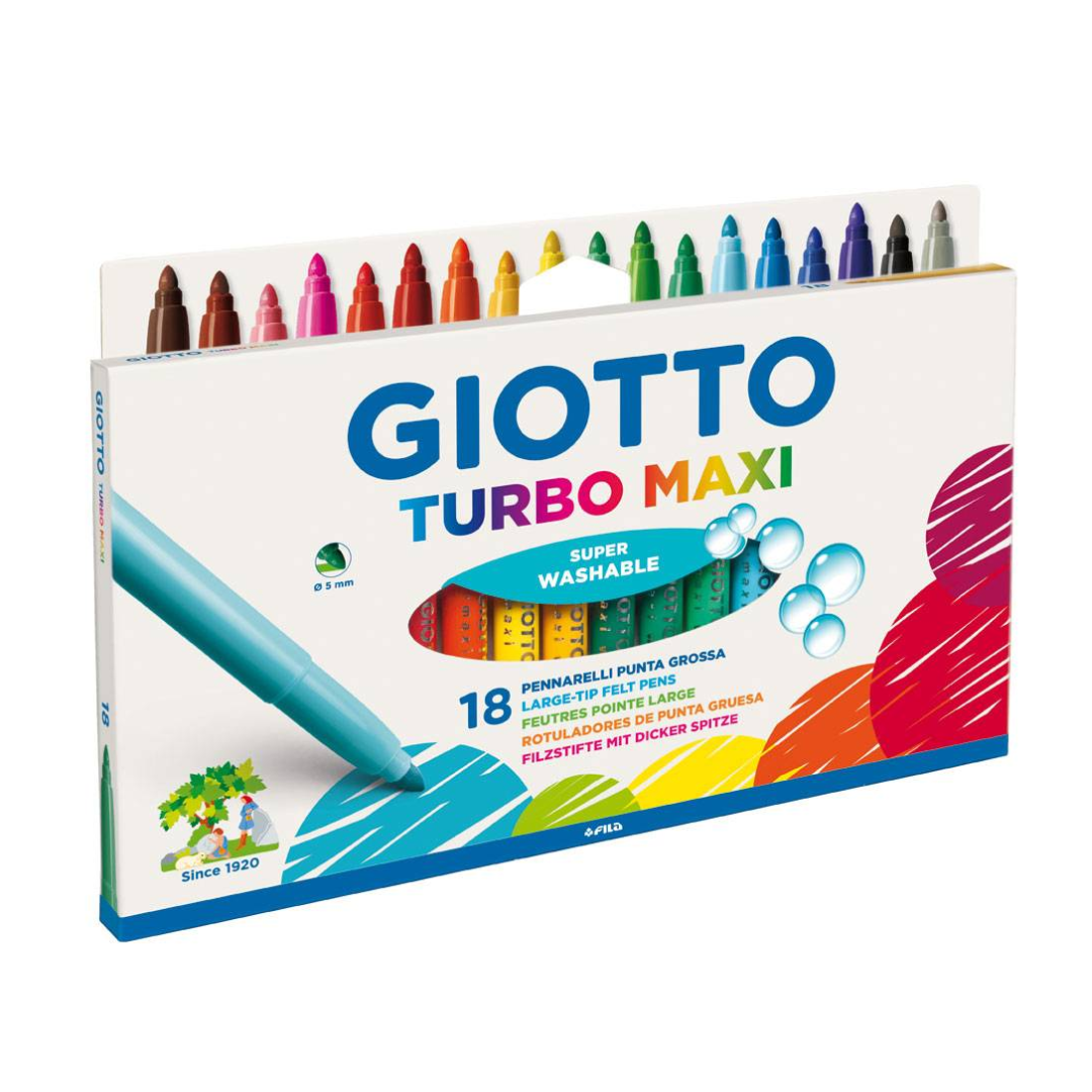 Rechizite scolare Das Optima Schneider, Carioca lavabila, varf 5mm, 18 culori/blister, GIOTTO Turbo Maxi - vectordirect.ro