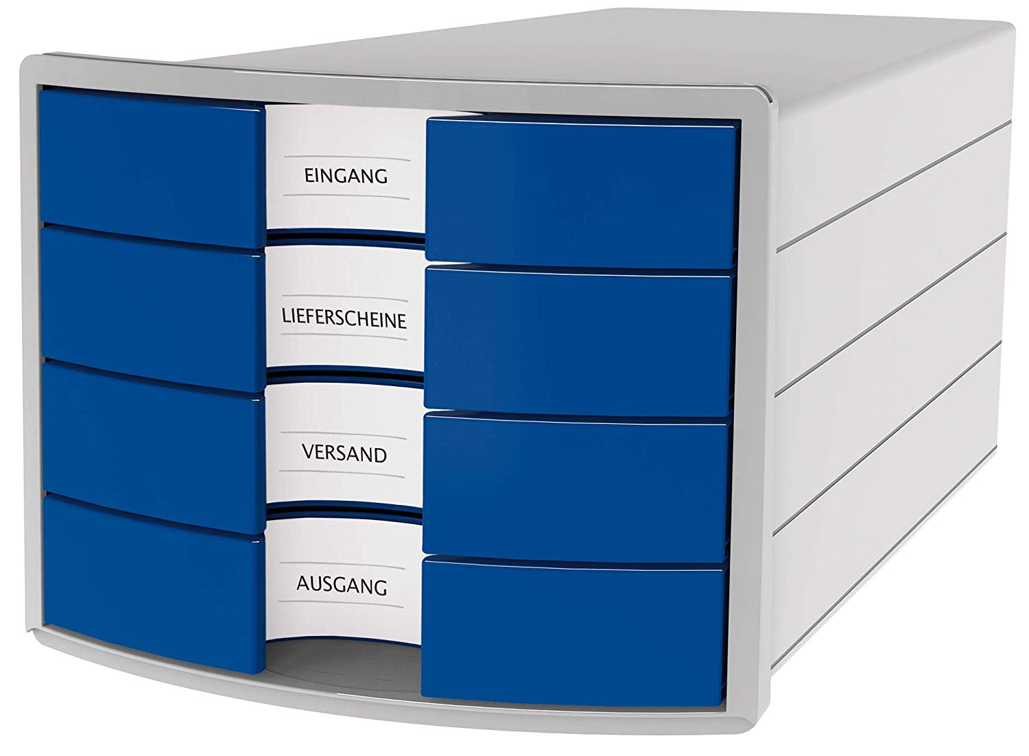 Toate produsele, Suport plastic cu 4 sertare pt. documente, HAN Impuls 2.0 - gri deschis - sertare albastre - vectordirect.ro