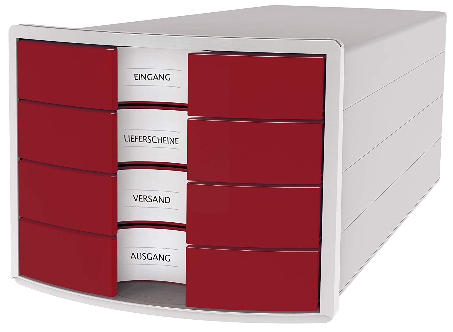 Toate produsele, Suport plastic cu 4 sertare pt. documente, HAN Impuls 2.0 - gri deschis - sertare rosii - vectordirect.ro