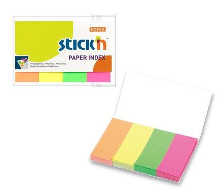 Stick index hartie color 50 x 20 mm, 4 x 50 file/set, Stick"n - 4 culori neon