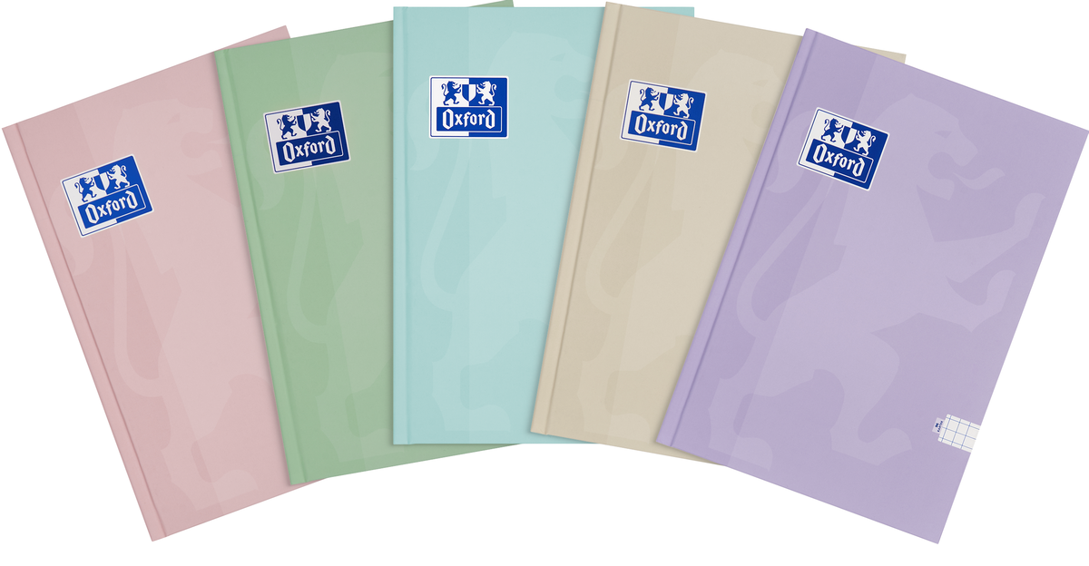 CAIET OXFORD TOUCH PASTEL, A5 96 FILE, HARTIE OPTIK 90G/MP, COPERTA PLASTIFIATA RIGIDA SOFT TOUCH, PEFC, MARGINI LINIATE, PATRATELE, DIVERSE CULORI PASTEL