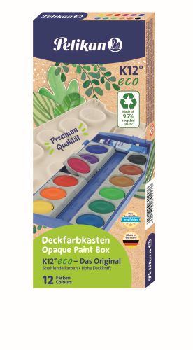 ACUARELE K12 DIN MATERIAL RECICLAT, DETASABILE, 12 CULORI + ALB DE ZINC