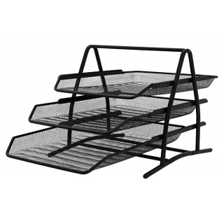 Tavite pentru documente Q-connect, Set 3 tavite metalice Mesh, suprapozabile, Q-Connect - negru - vectordirect.ro