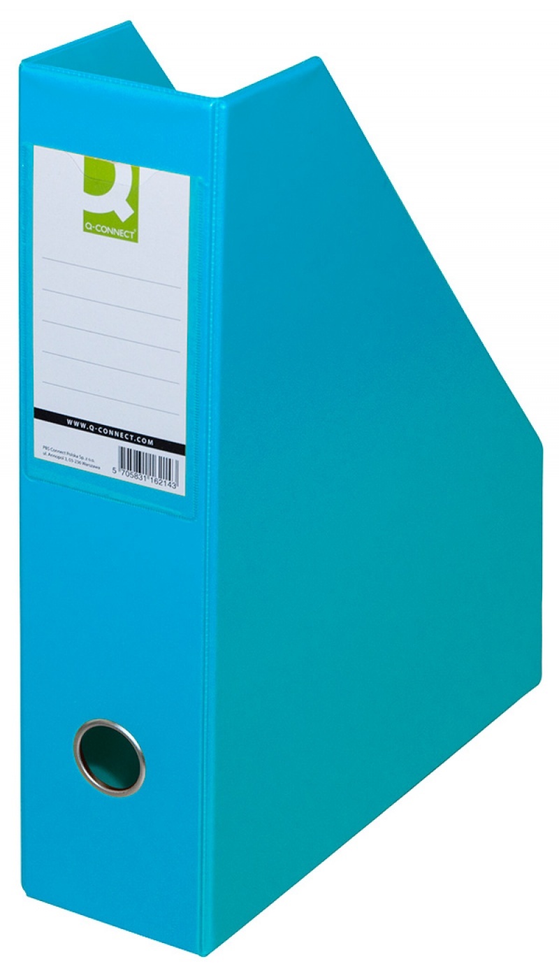 Suporturi cataloage Q-connect, Suport reviste, carton plastifiat PVC, latime 76mm, Q-Connect - bleu - vectordirect.ro