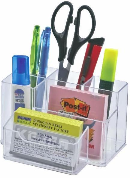 Suporturi accesorii birou, Suport plastic pentru accesorii de birou, 6 compartimente, 105 x 85mm, KEJEA - transparent - vectordirect.ro