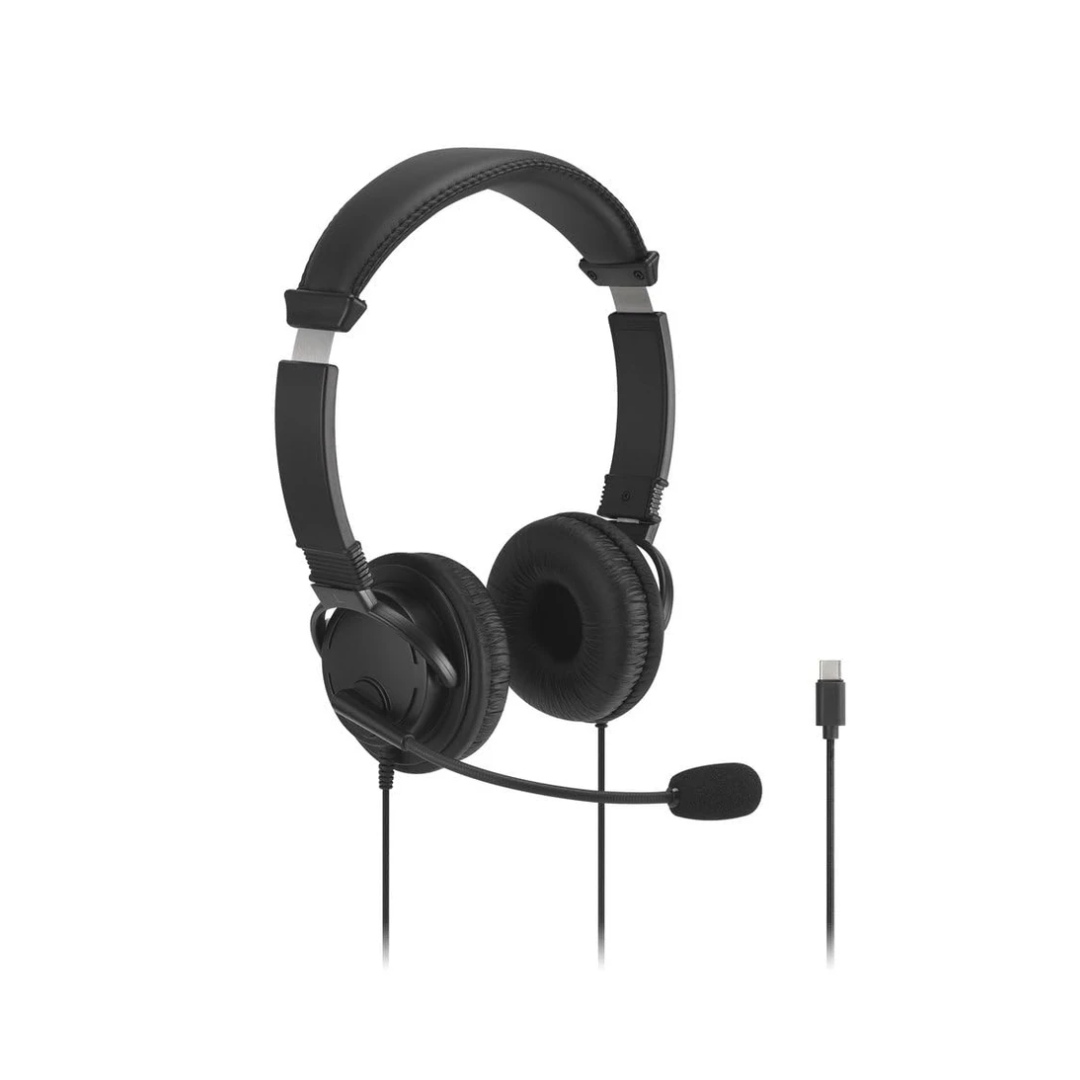 Casti Kensington EQ On-Ear, reglabile, microfon anulare sunet, fir de 200 cm, conexiune USB-C, negru