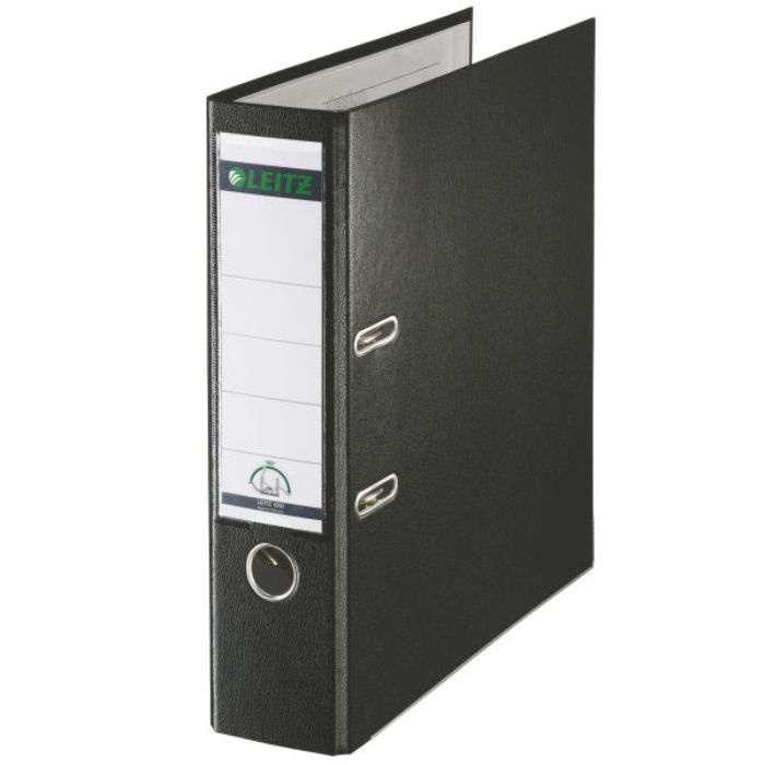 Bibliorafturi, Biblioraft plastifiat PP Leitz 180°, partial reciclat FSC A4 8 cm - negru - vectordirect.ro