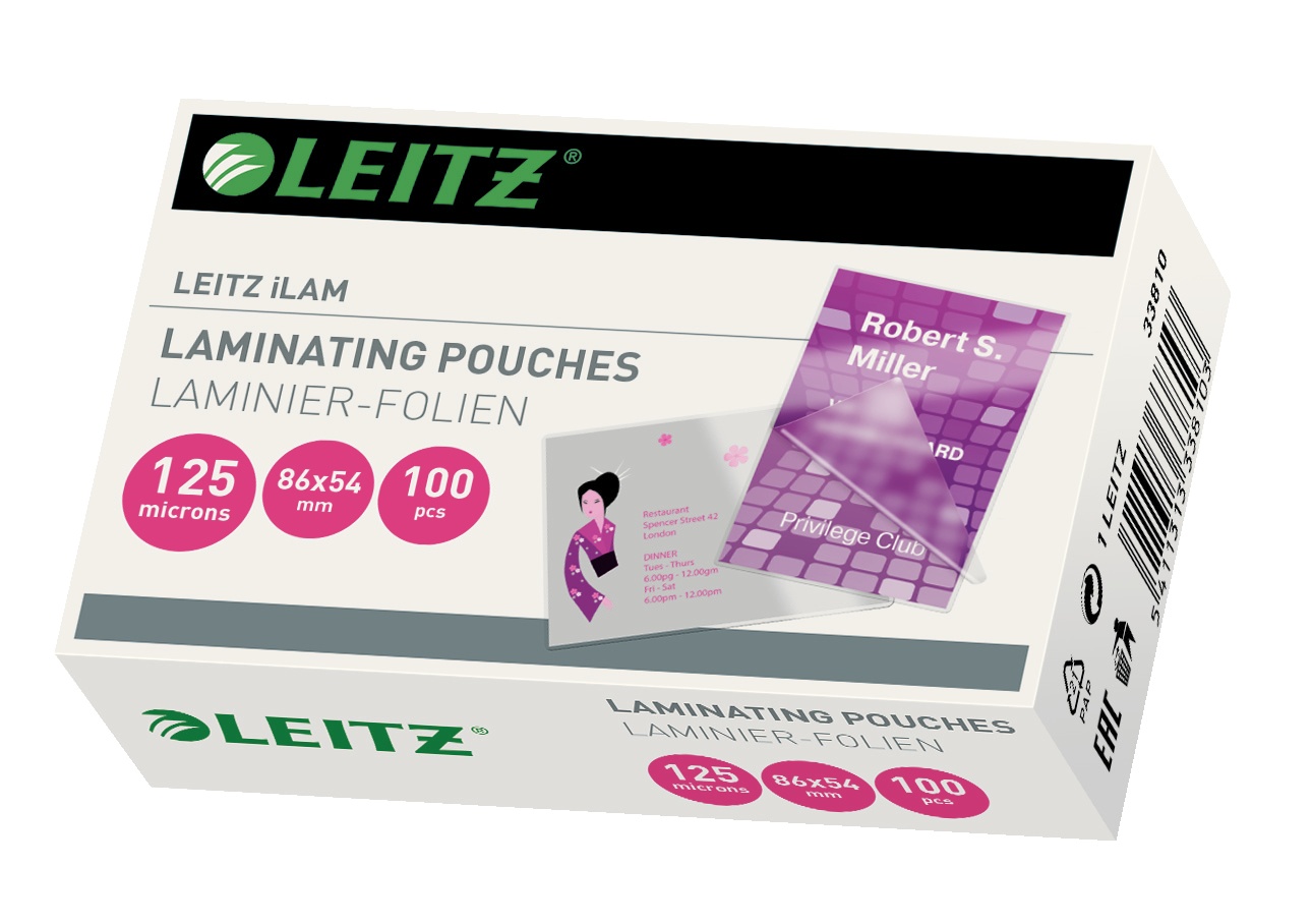 Aparate indosariat, Folie laminare LEITZ, la cald, 54x86 mm, 125 mic, 100 buc/set - vectordirect.ro