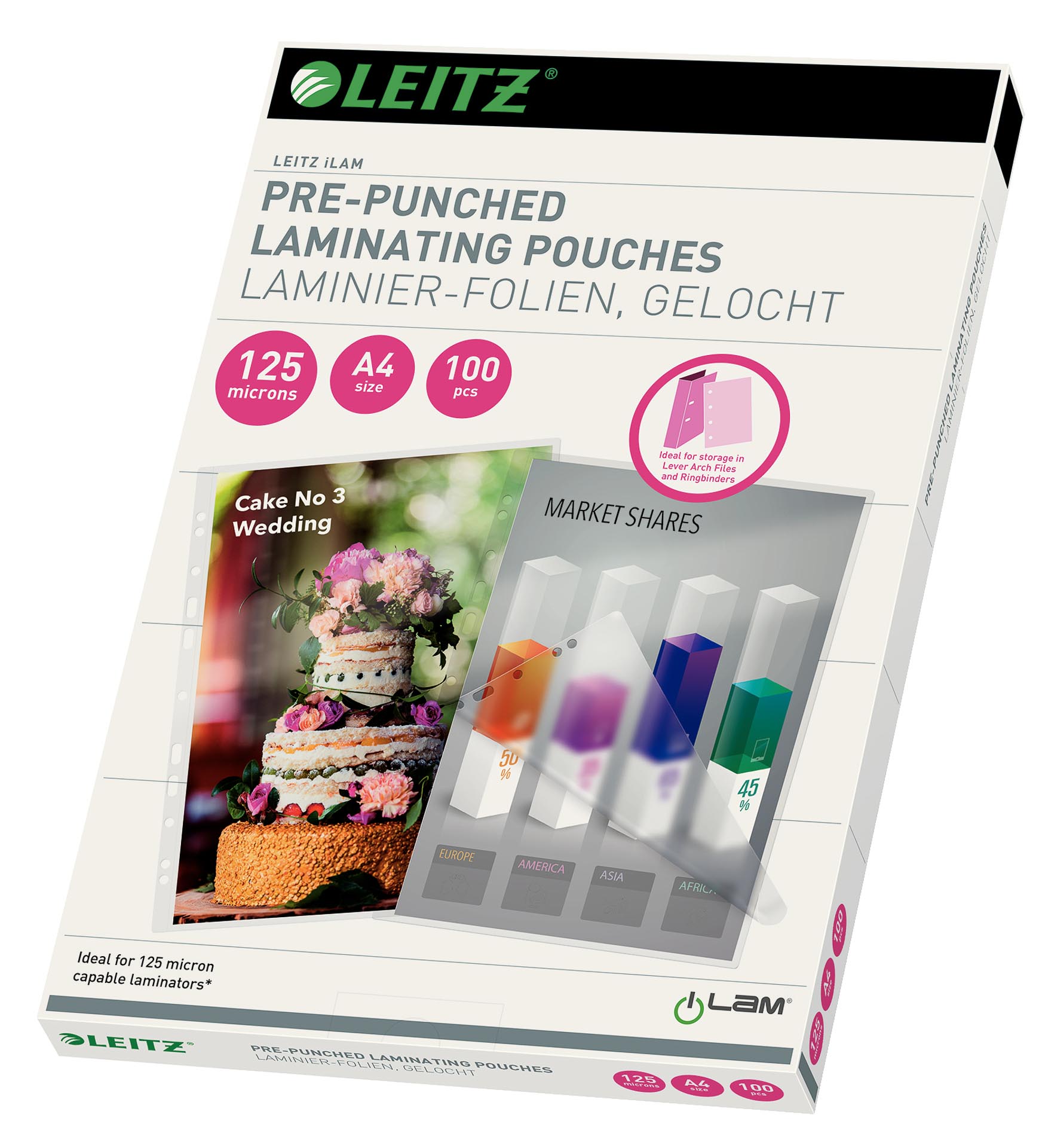 Campanie Esselte HP Leitz, Folie Leitz Quality pre-perforata pentru laminare la cald, A4, 125 mic., 100/set - vectordirect.ro