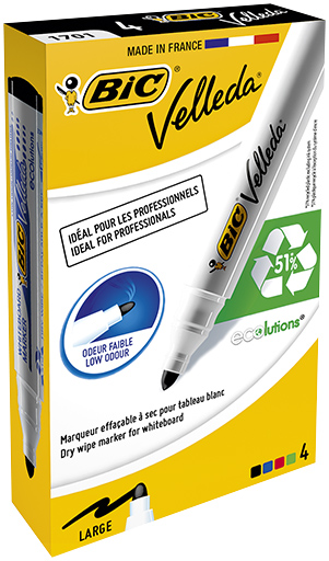 Accesorii table magnetice BIC, MARKER WHITEBOARD 4/SET VELLEDA VARF ROTUND 1701 BIC - vectordirect.ro