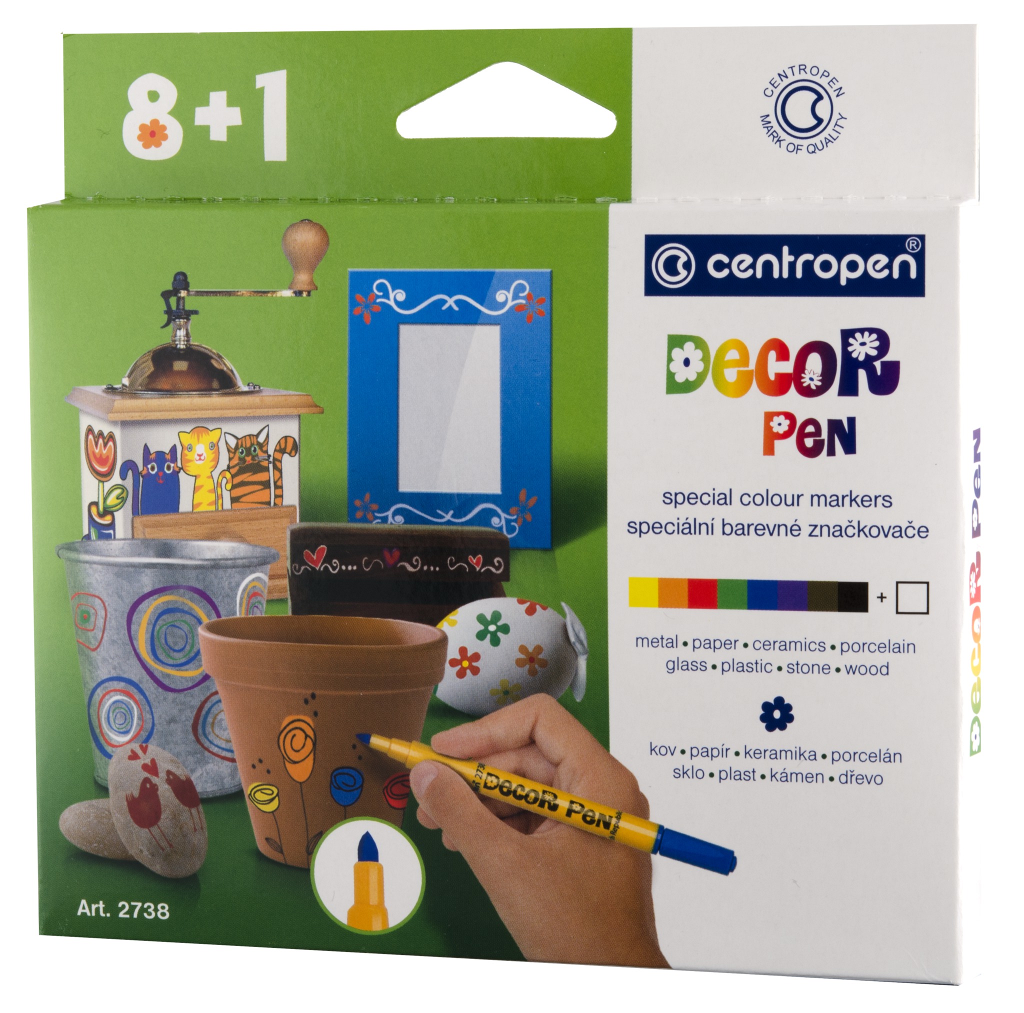Instrumente de scris, MARKERE PERMANENTE PT DECOR. SLIM 8+1 CULORI 2738 CENTROPEN - vectordirect.ro