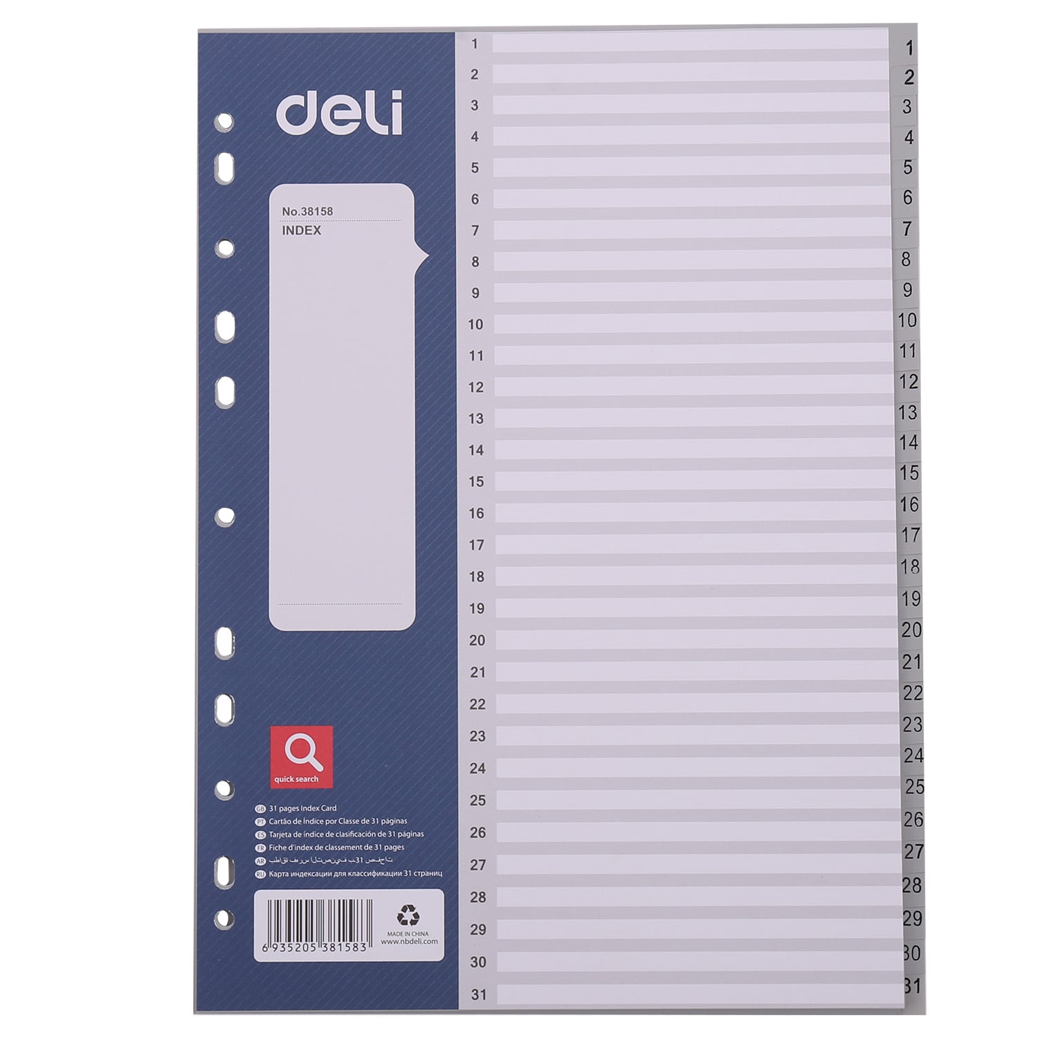 DELI, SEPARATOARE INDEX PLASTIC 1-31 DELI - vectordirect.ro