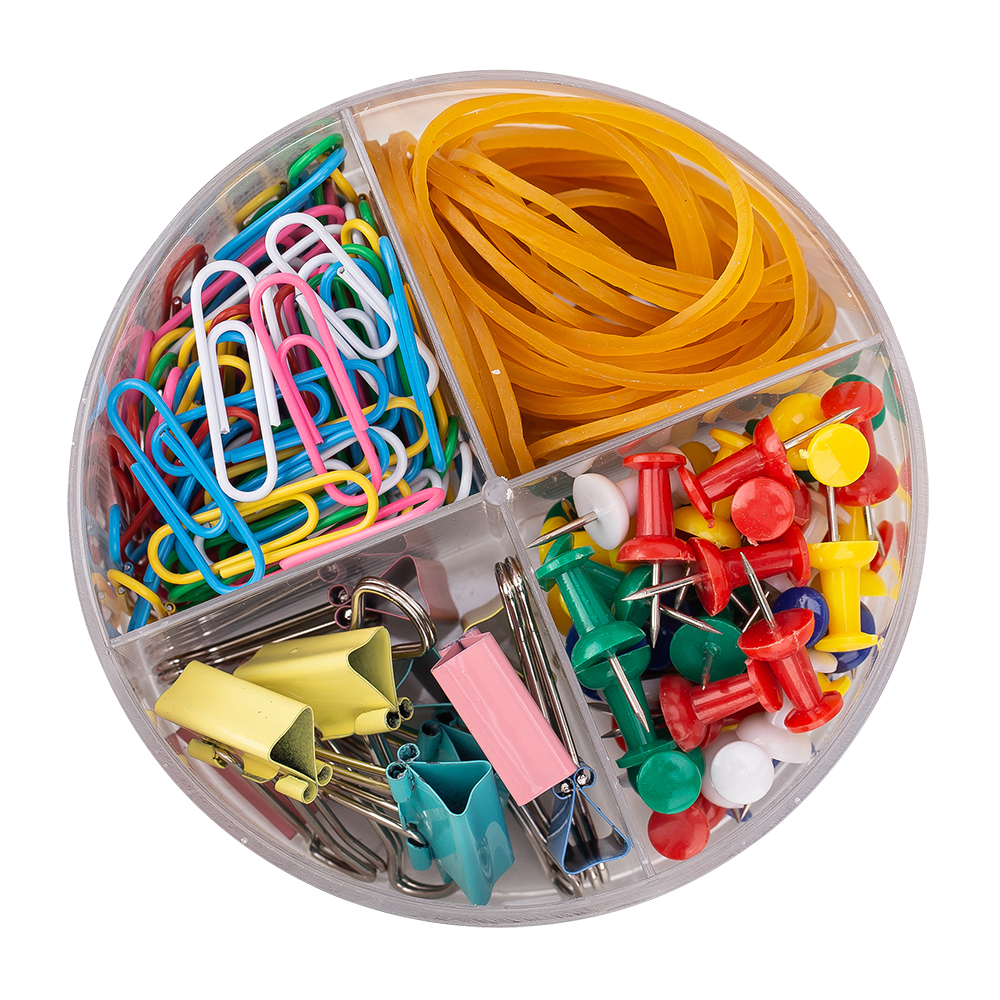 Agrafe, clipsuri, ace cu gamalie, stegulete si pioneze, SET ACCESORII BIROU (AGRAFE, ELASTICE, CLIPSURI, ACE) DELI - vectordirect.ro