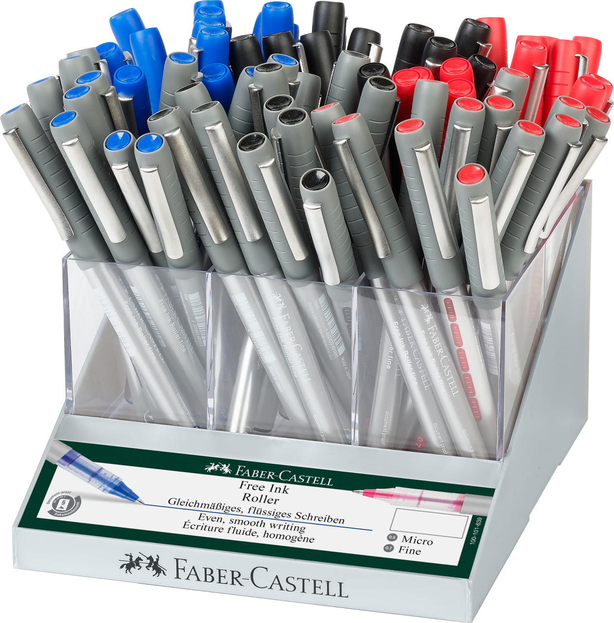 Instrumente de scris de lux, DISPLAY 72 BUC ROLLER FREE INK 0.5/0.7 MM FABER-CASTELL - vectordirect.ro