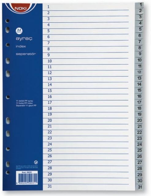 Notite autoadezive Noki, SEPARATOARE INDEX PLASTIC 1-31 NOKI - vectordirect.ro
