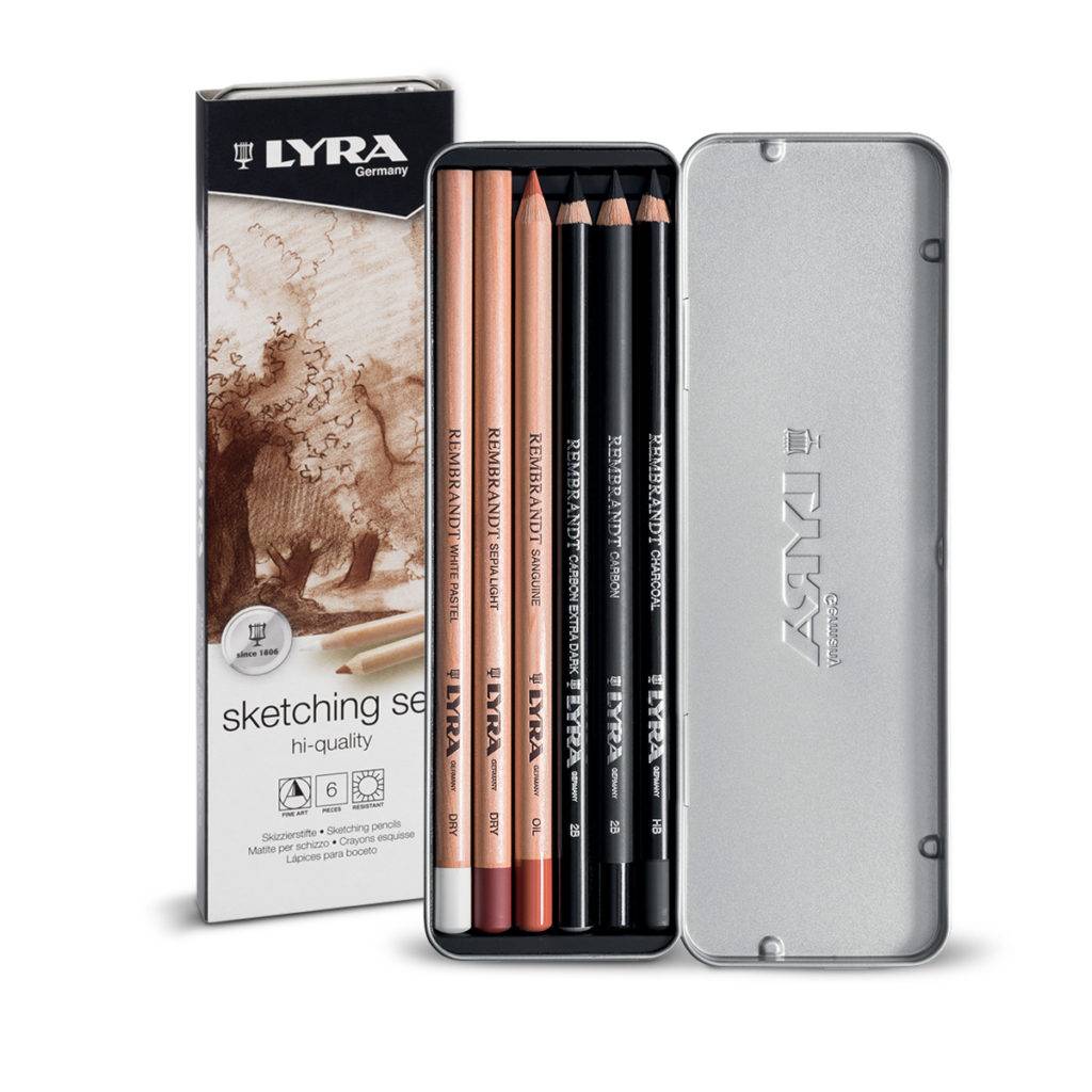 Lyra, Creioane LYRA Rembrandt Sketching, pentru desene si schite, 6 buc/cutie metalica - vectordirect.ro