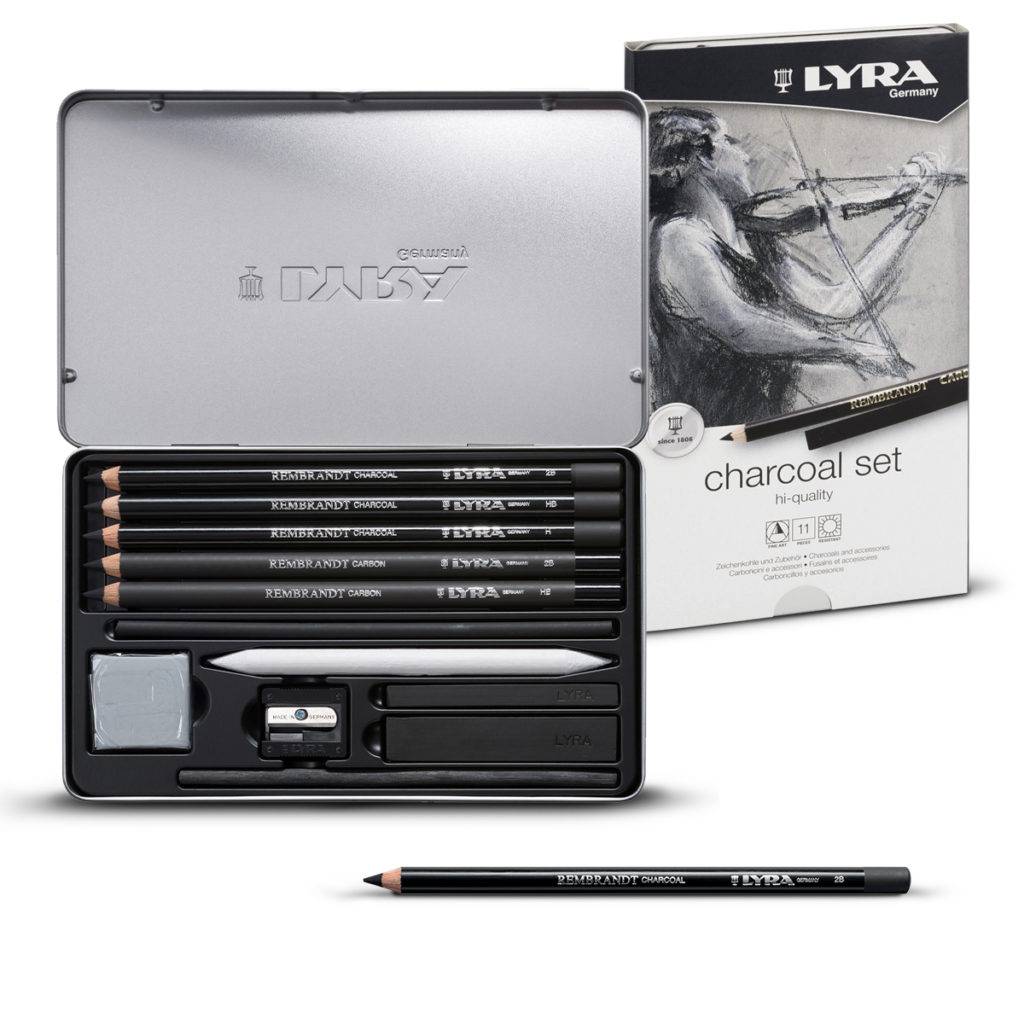 Lyra, Creioane + accesorii, LYRA Rembrandt Charcoal, pentru desene si schite, 12 piese/cutie metalica - vectordirect.ro