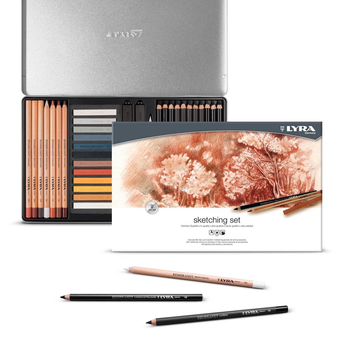 Lyra, Creioane + accesorii, LYRA Rembrandt Sketching, pentru desene si schite, 27 piese/cutie metalica - vectordirect.ro