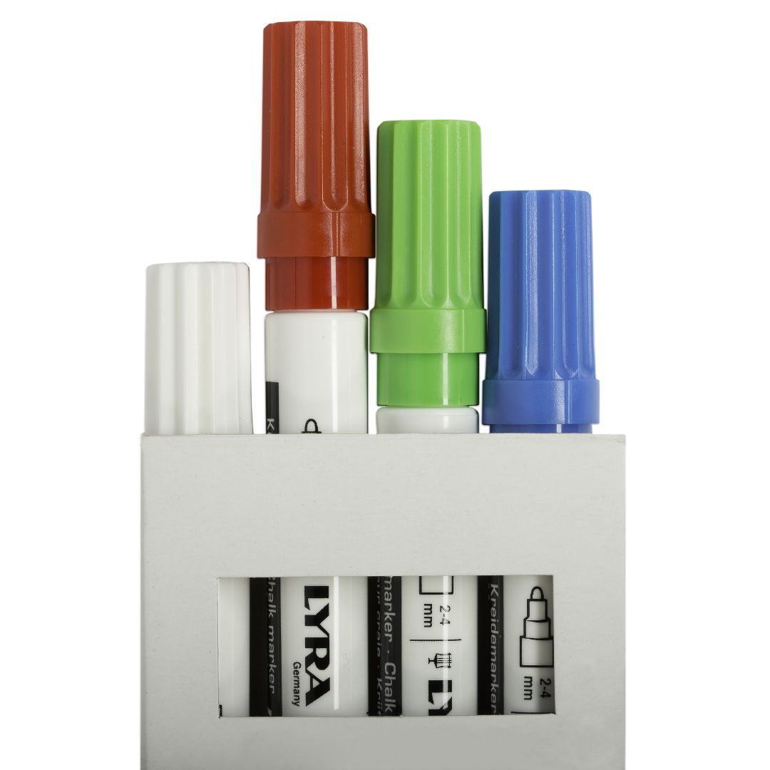 Lyra, Marker cu creta, LYRA, pentru table de scris, varf 2-4mm, 4 culori/set - vectordirect.ro