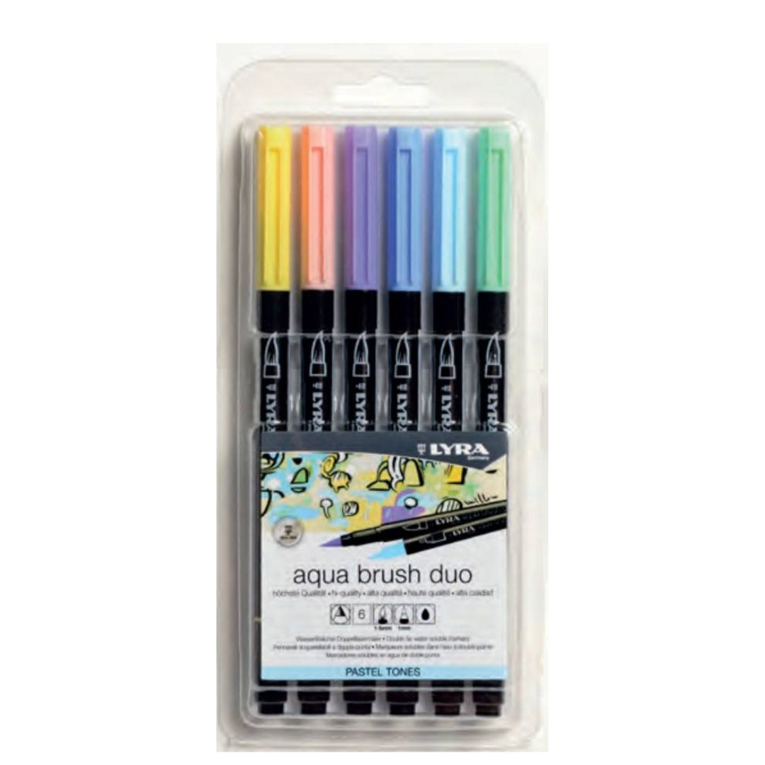 Lyra, Markere LYRA Aqua Brush Duo, 2 capete (brush + 1mm), 6 culori pastel/blister - vectordirect.ro