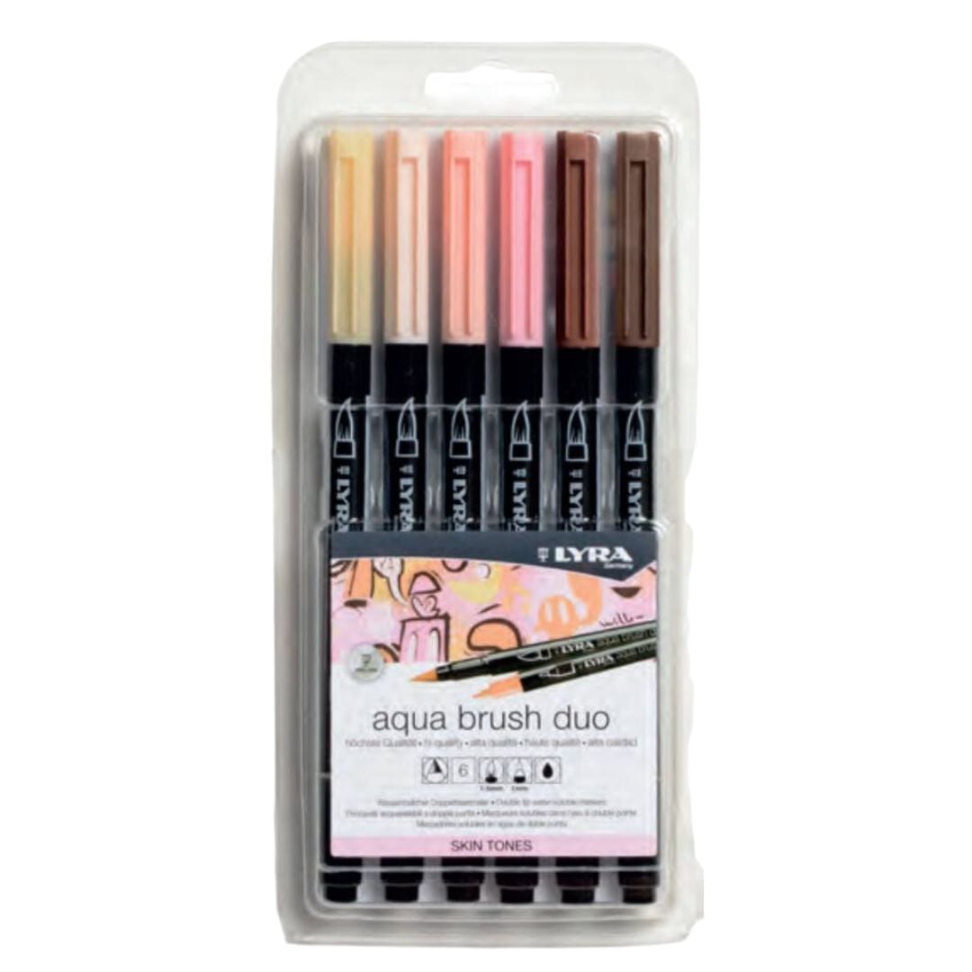 Lyra, Markere LYRA Aqua Brush Duo, 2 capete (brush + 1mm), 6 culori ale pielii/blister - vectordirect.ro