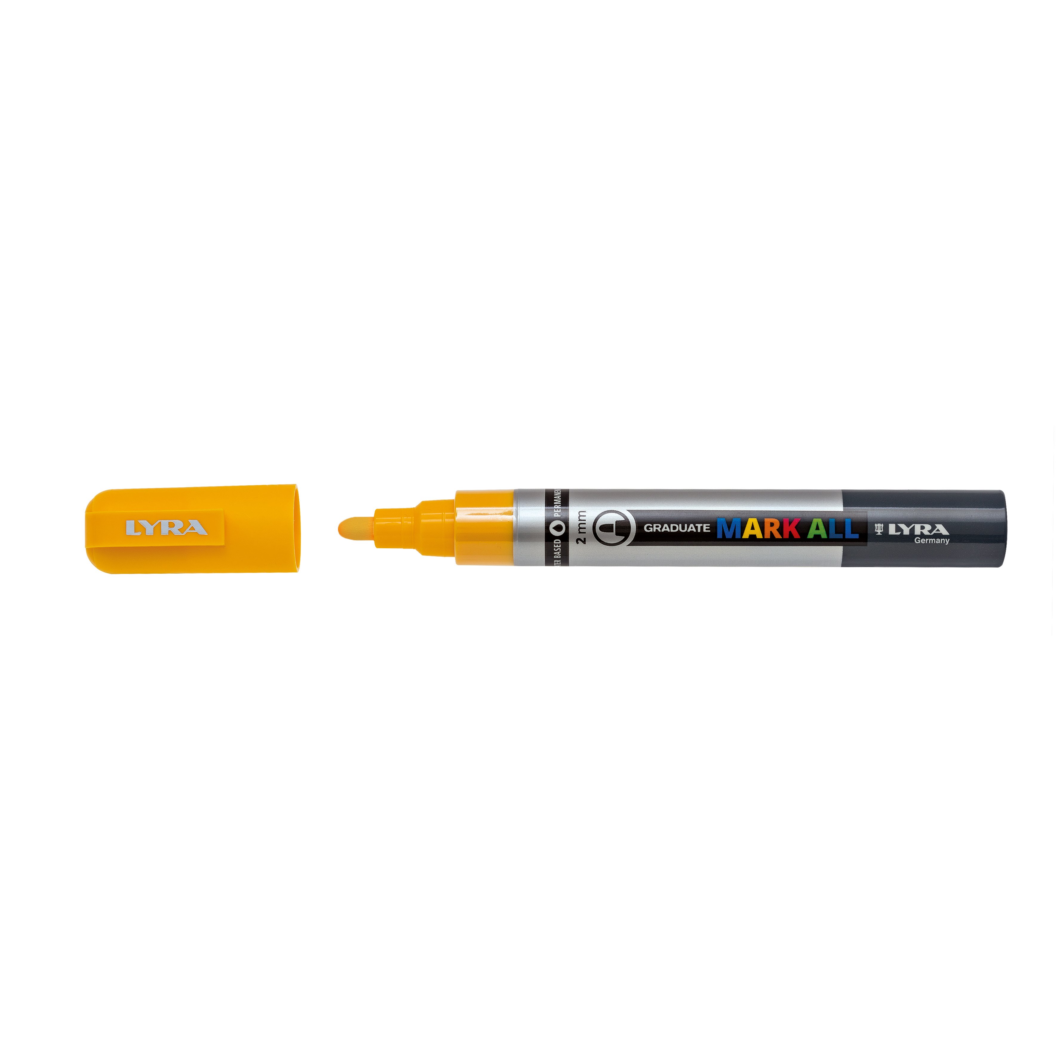 Lyra, Marker LYRA Graduate Mark All, pe baza de apa, varf 2mm, pentru orice suprafata - galben - vectordirect.ro