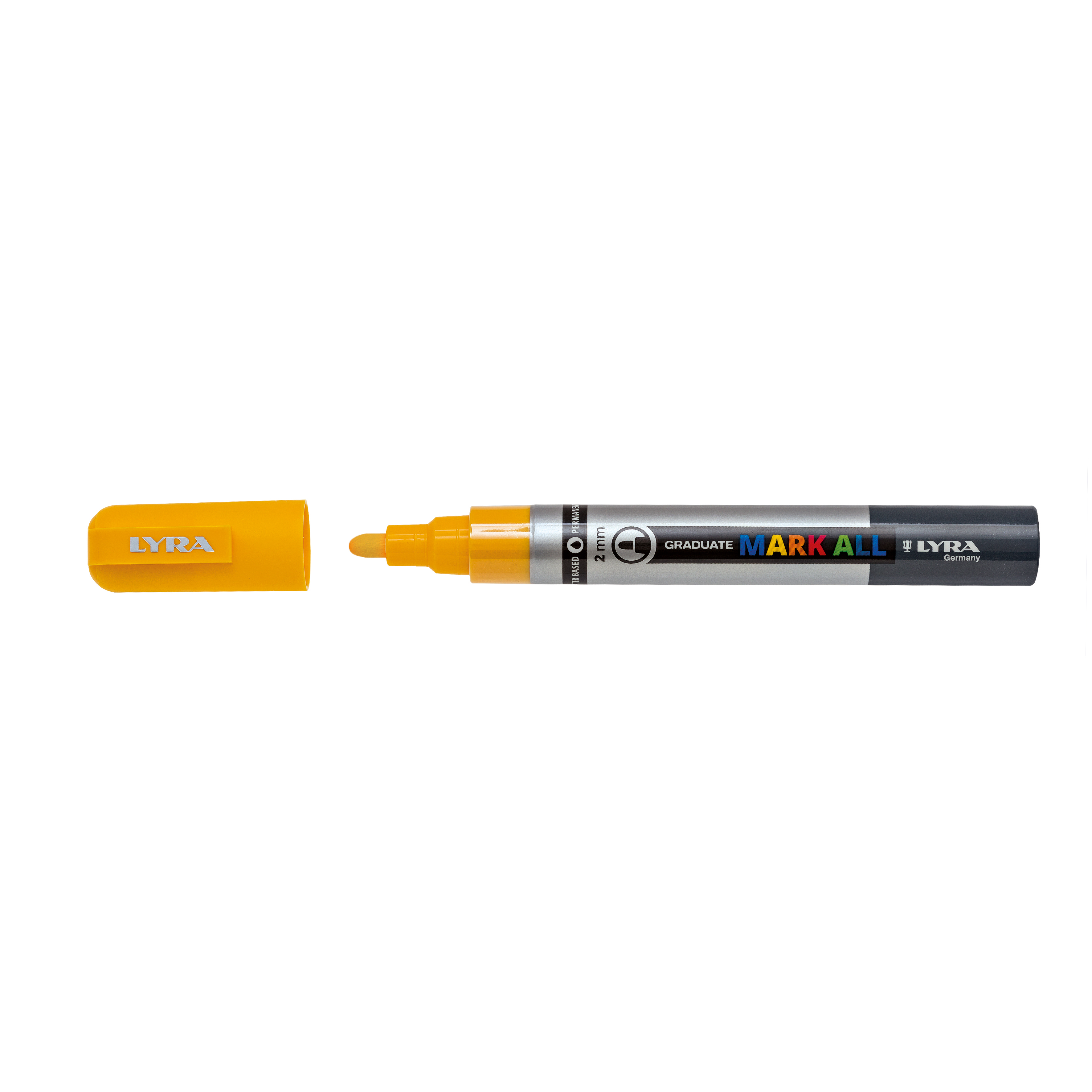 Marker LYRA Graduate Mark All, pe baza de apa, varf 2mm, pentru orice suprafata - galben