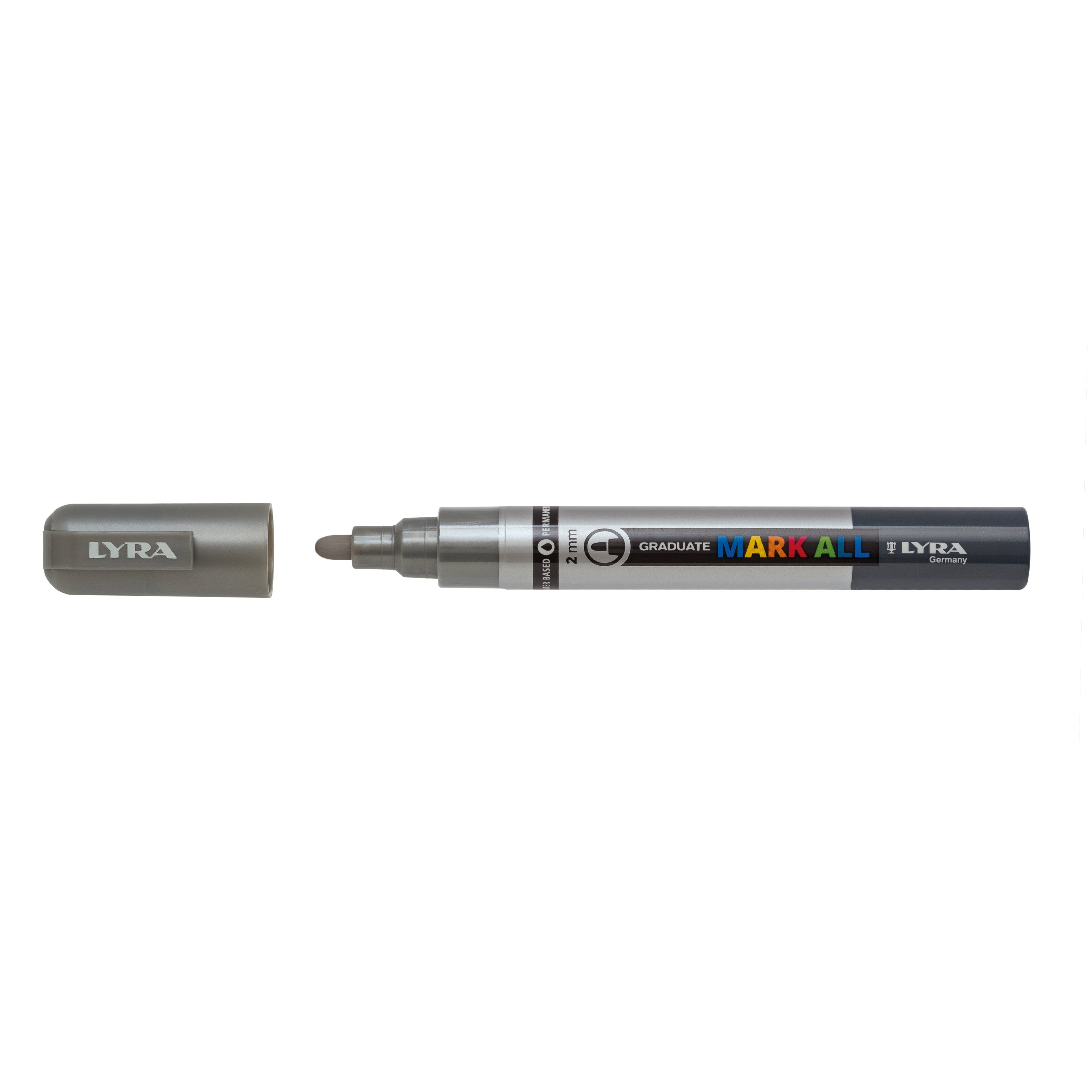 Lyra, Marker LYRA Graduate Mark All, pe baza de apa, varf 2mm, pentru orice suprafata - argintiu - vectordirect.ro