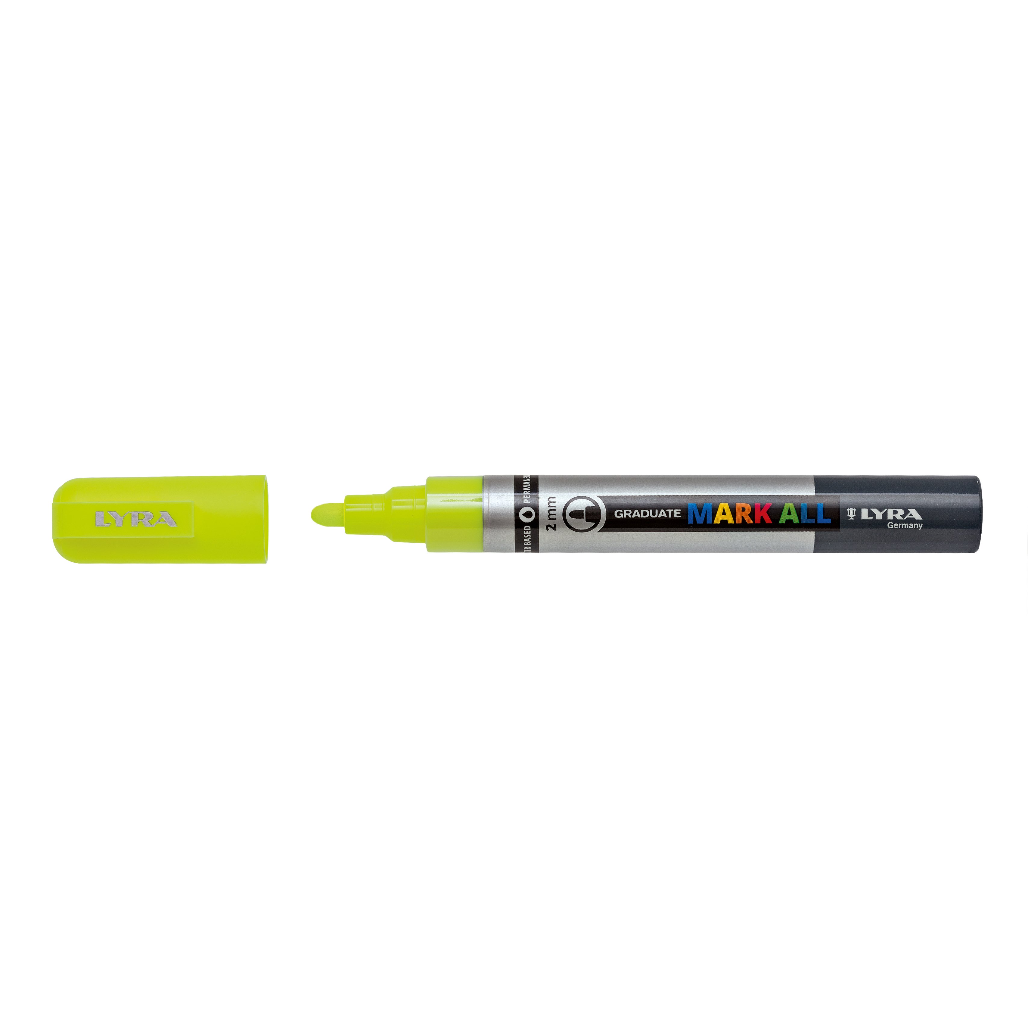 Lyra, Marker LYRA Graduate Mark All, pe baza de apa, varf 2mm, pentru orice suprafata - galben neon - vectordirect.ro