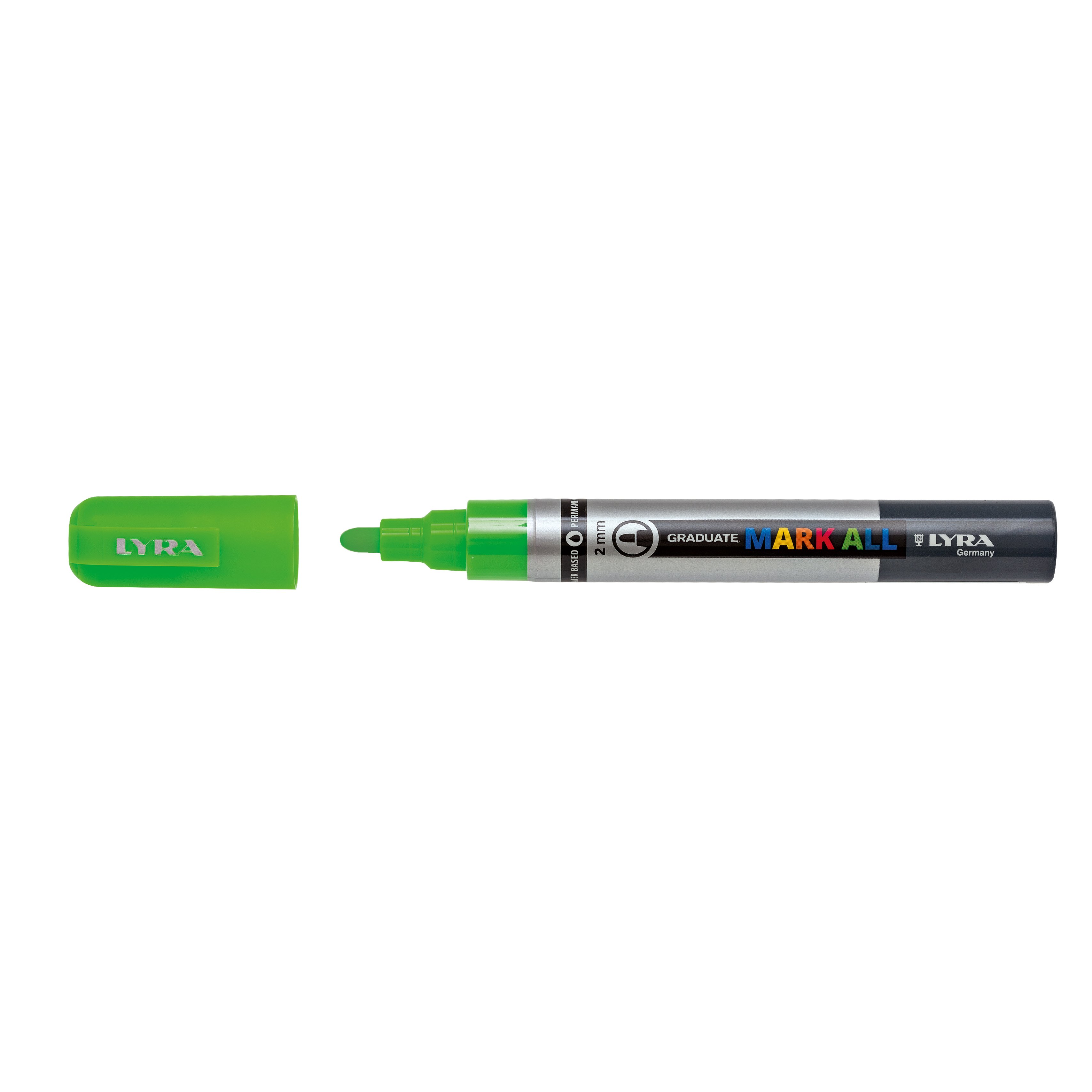 Lyra, Marker LYRA Graduate Mark All, pe baza de apa, varf 2mm, pentru orice suprafata - verde neon - vectordirect.ro