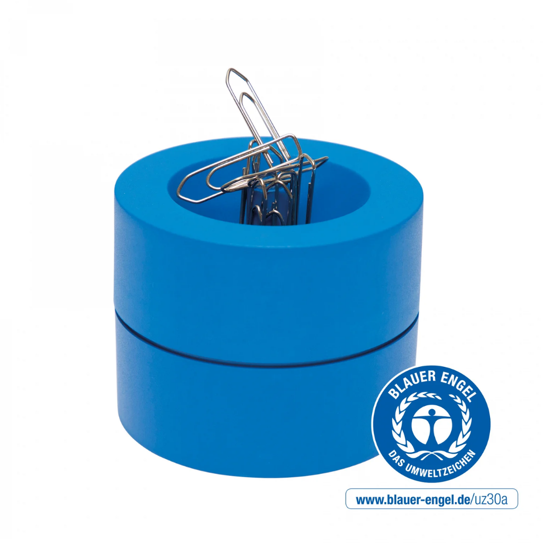 Mape cu fermoar Maul, Suport pentru agrafe, forma rotunda - D73mm, H60mm, din plastic reciclat, ECO MAUL - albastru - vectordirect.ro