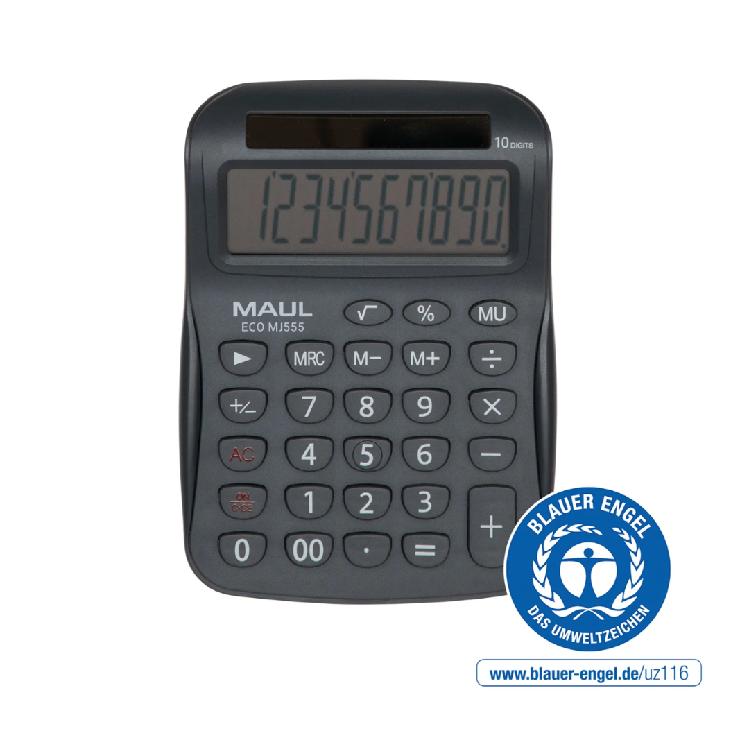 Produse Eco-Friendly, Calculator de birou Maul ECO MJ555, 8 digits, realizat din plastic reciclat, incarcare solara- gri - vectordirect.ro
