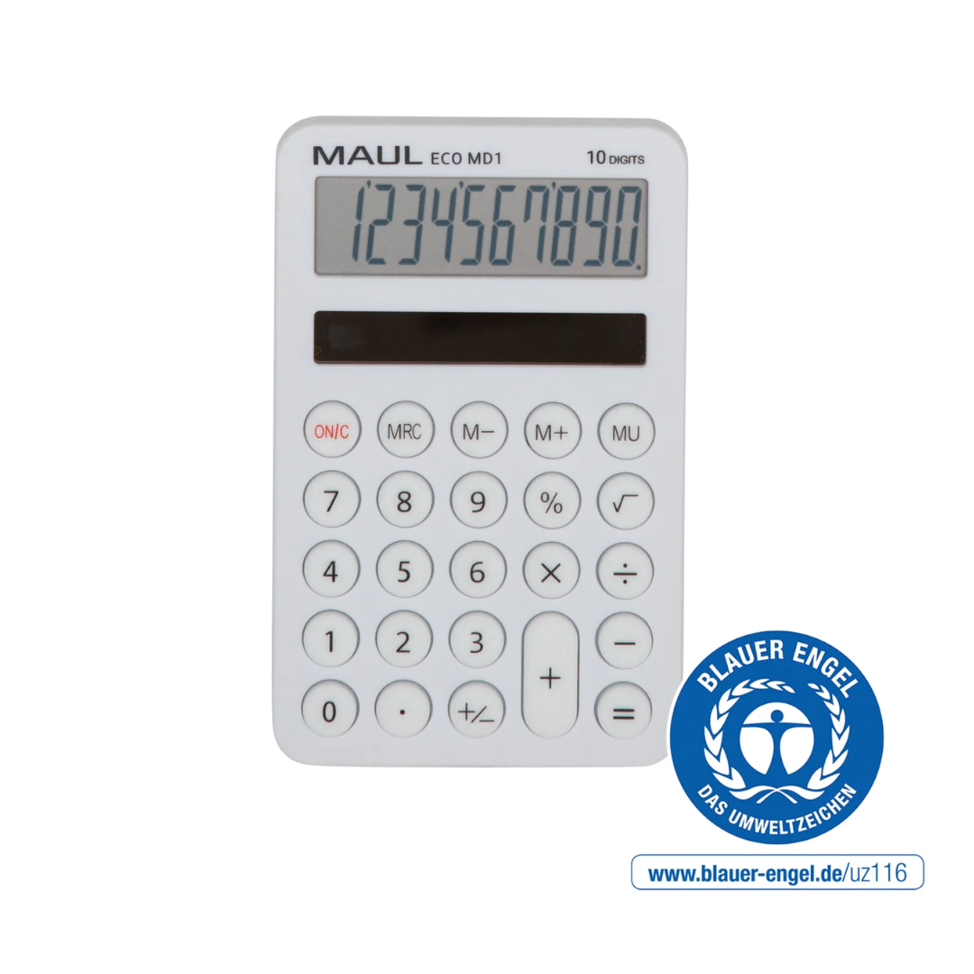 Produse Eco-Friendly, Calculator de buzunar Maul ECO MD1, 10 digits, realizat din plastic reciclat, incarcare solara- alb - vectordirect.ro
