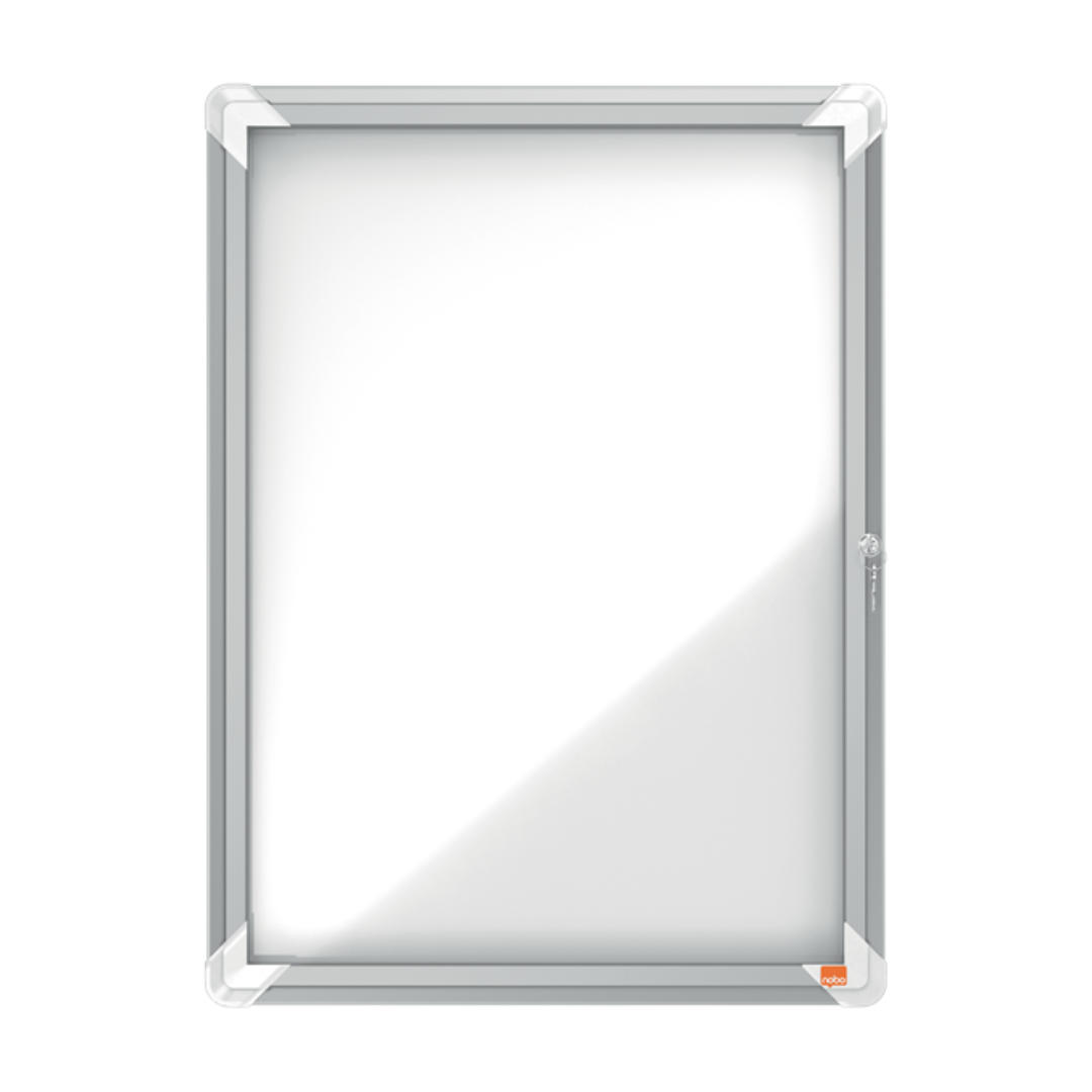 Laminatoare, folii laminare, Avizier NOBO Premium Plus, interior, otel emailat, 4x A4, cu usa si cheie, magnetic, alb - vectordirect.ro