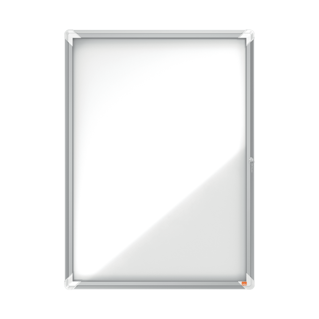 Laminatoare, folii laminare, Avizier NOBO Premium Plus, interior, otel emailat, 9x A4, cu usa si cheie, magnetic, alb - vectordirect.ro