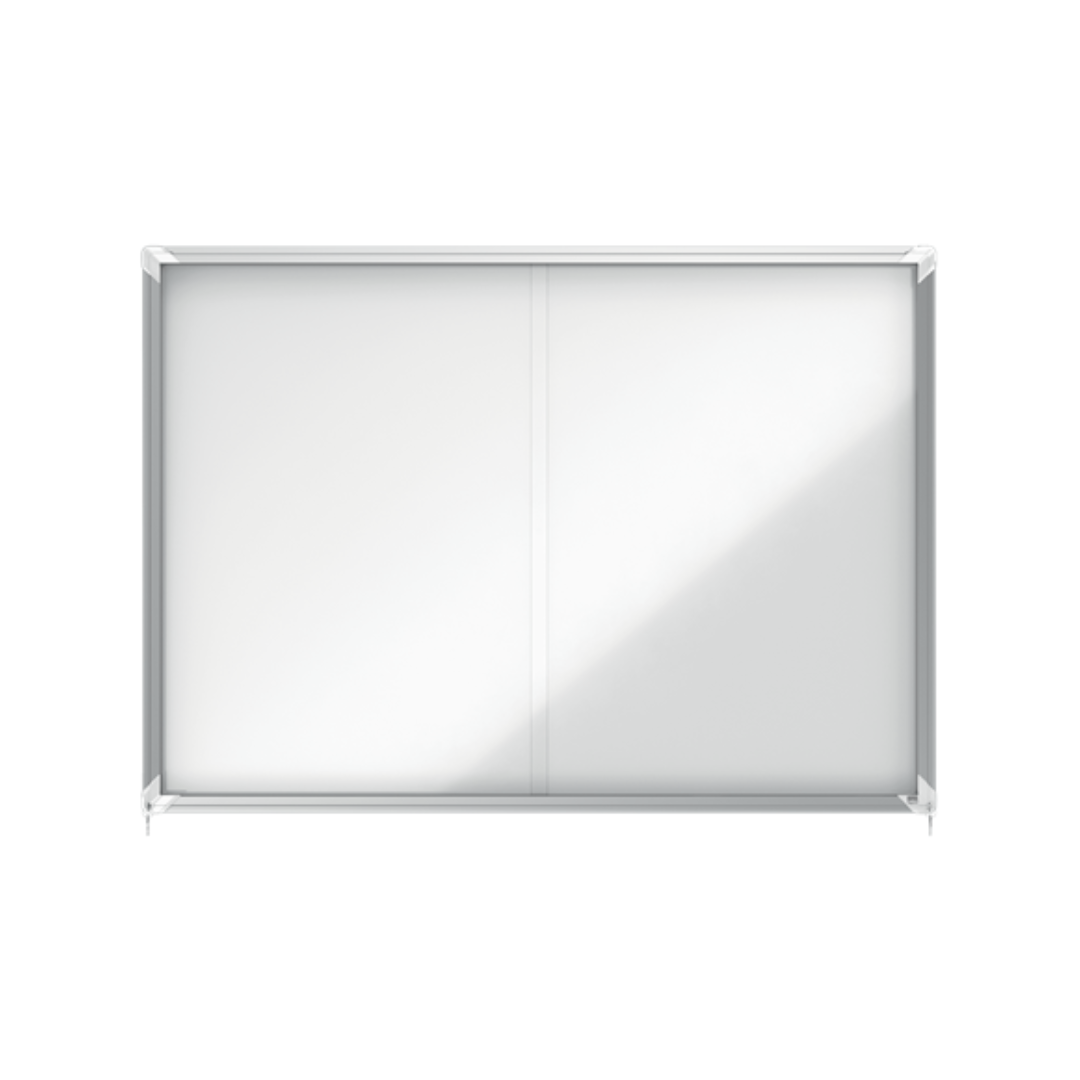 Laminatoare, folii laminare, Avizier NOBO Premium Plus, interior, otel emailat, 18x A4, geam glisant si cheie, magnetic, alb - vectordirect.ro