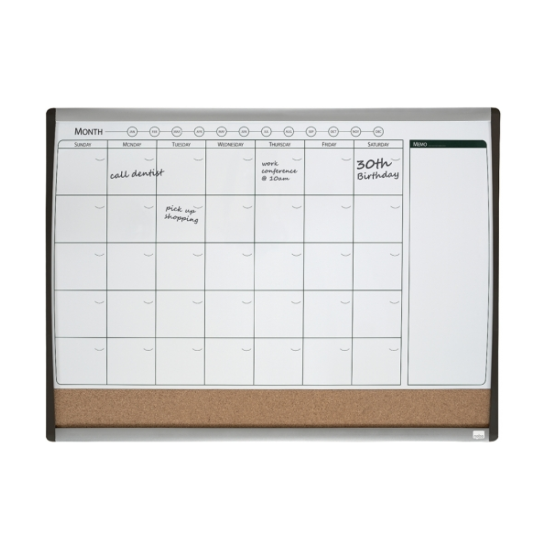 Organizator NOBO Combo, lunar, magnetic si pluta, 58.5x43 cm + marker, burete si magneti, negru