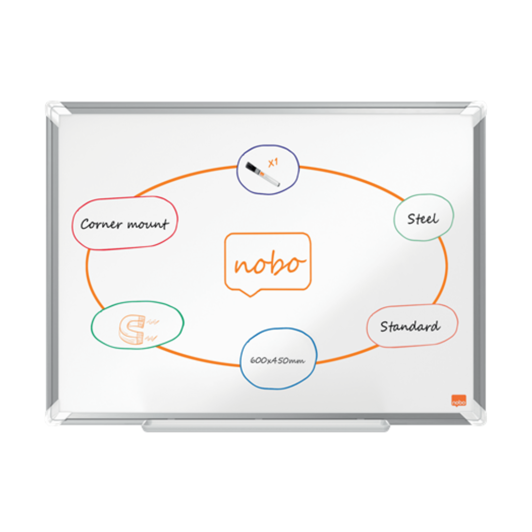 Campanie Nobo, Tabla NOBO Premium Plus, otel lacuit, 60x45 cm, magnetica, include marker si tavita, alb - vectordirect.ro