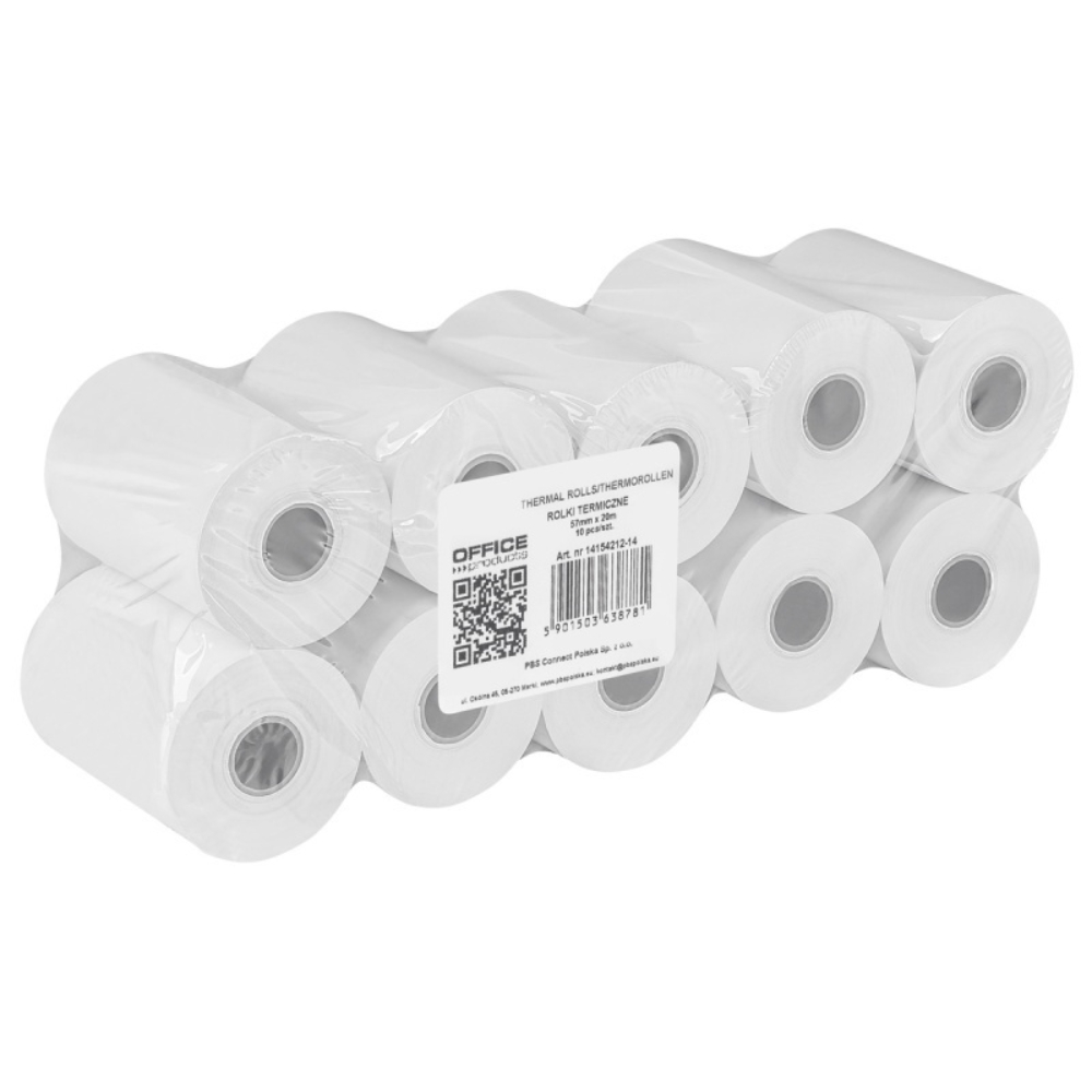 Role hartie termica pentru case de marcat, 57mm x 20m x D12mm, 10buc/set, Office Products