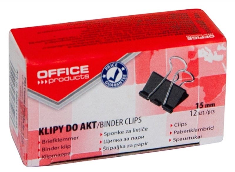 Agrafe, clipsuri, ace cu gamalie, stegulete si pioneze, Clip hartie 15mm, 12buc/cutie, Office Products - negru - vectordirect.ro
