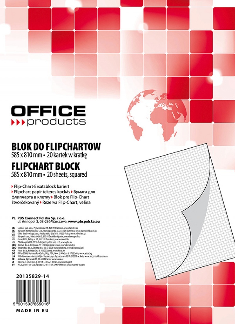 Rezerva hârtie pentru flipchart, 70g/mp, 58.5x81cm, 20coli/top, Office products - caroiata